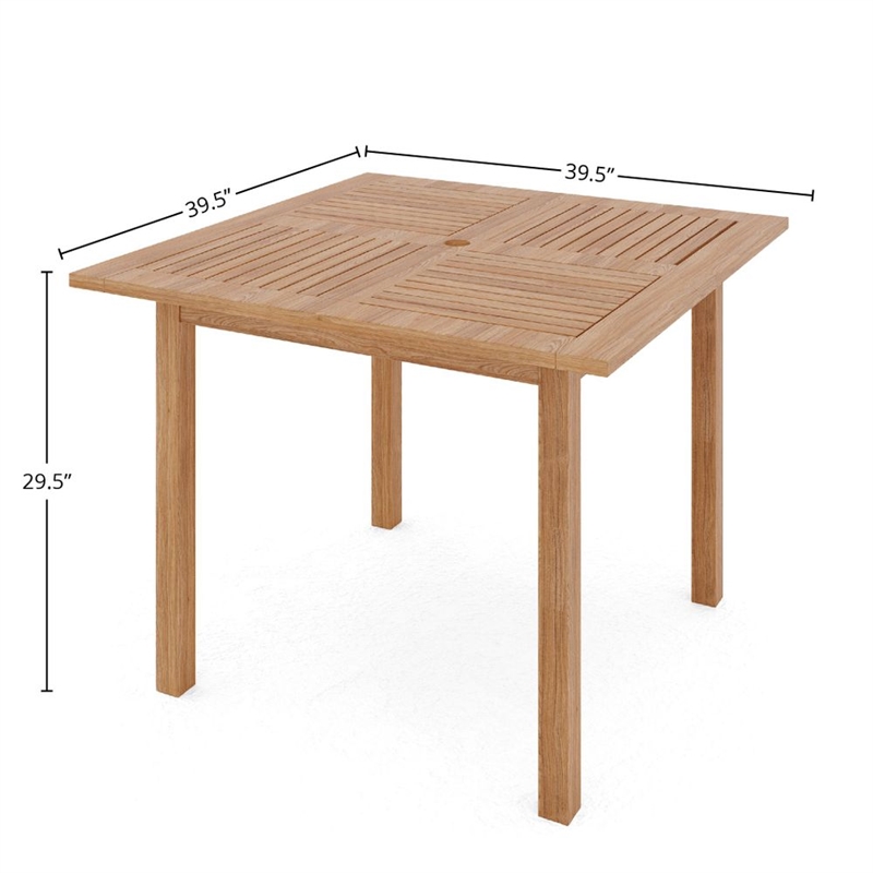 Pemberly Row Square Teak Outdoor Dining Table w/ Umbrella Hole Natural