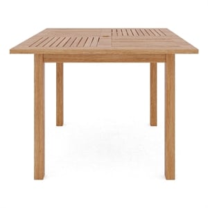 Pemberly Row Square Teak Outdoor Dining Table w/ Umbrella Hole Natural