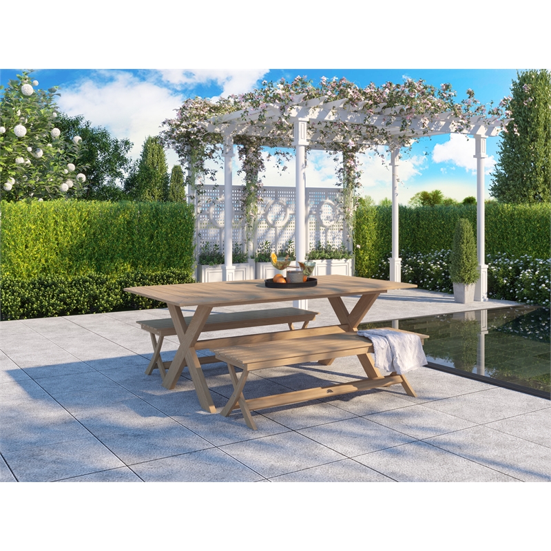 Pemberly Row 78.75-inch Rectangular Outdoor Teak Dining Table in Natural