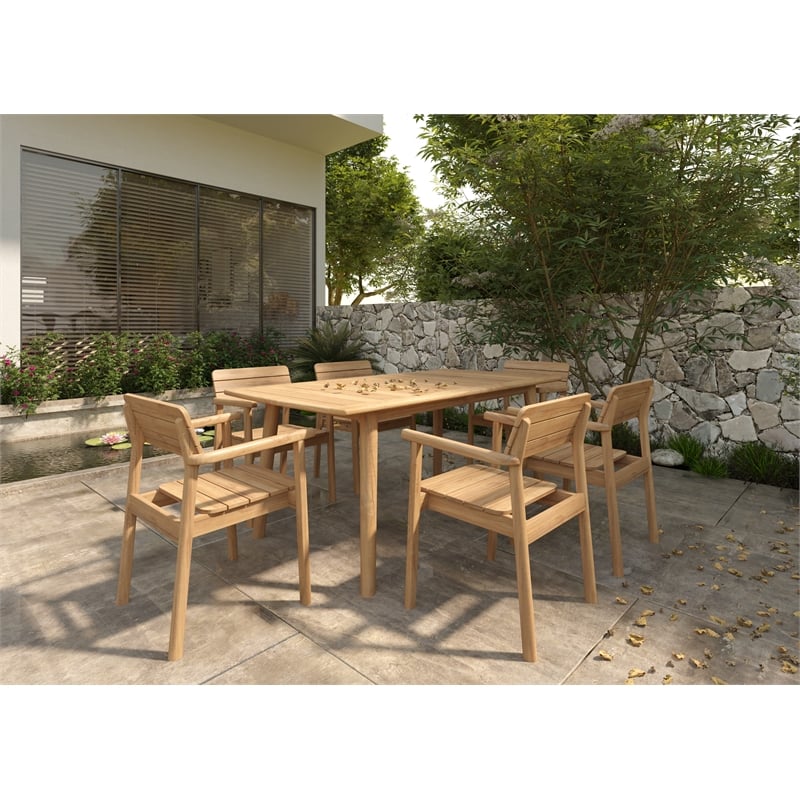 Pemberly Row Traditional Rectangular Teak Outdoor Dining Table in Natural