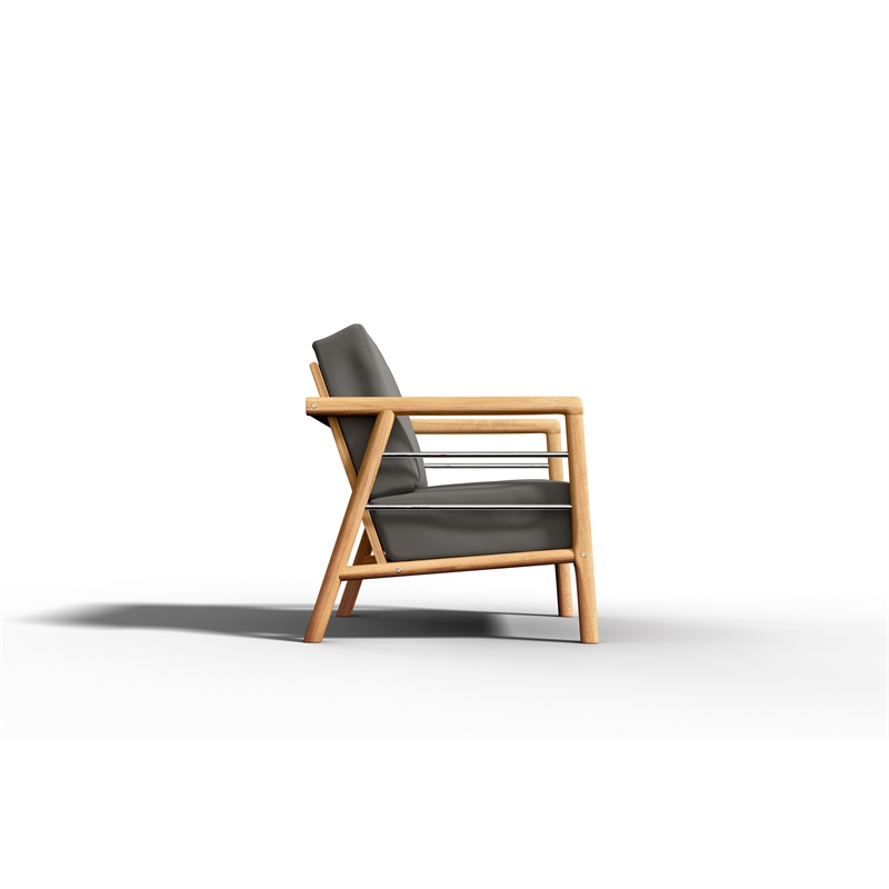 Pemberly Row Teak Deep Seating Outdoor Club Chair w/ Charcoal Cushion