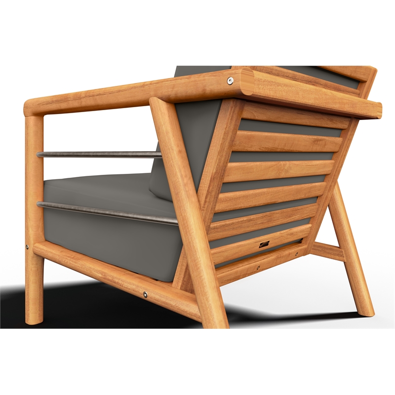 Pemberly Row Teak Deep Seating Outdoor Club Chair w/ Charcoal Cushion
