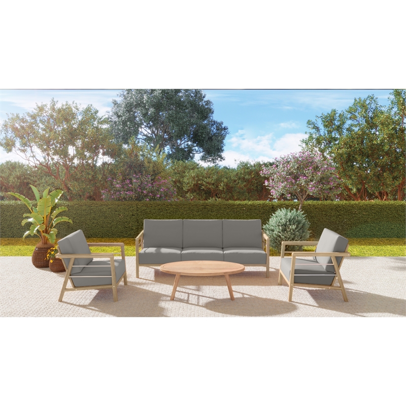 Pemberly Row Teak Deep Seating Outdoor Club Chair w/ Charcoal Cushion