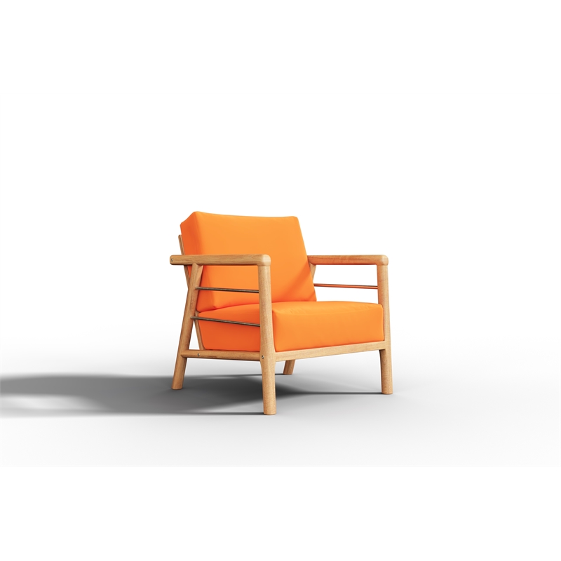 Pemberly Row Traditional Teak Deep Seating Outdoor Club Chair with Melon Cushion