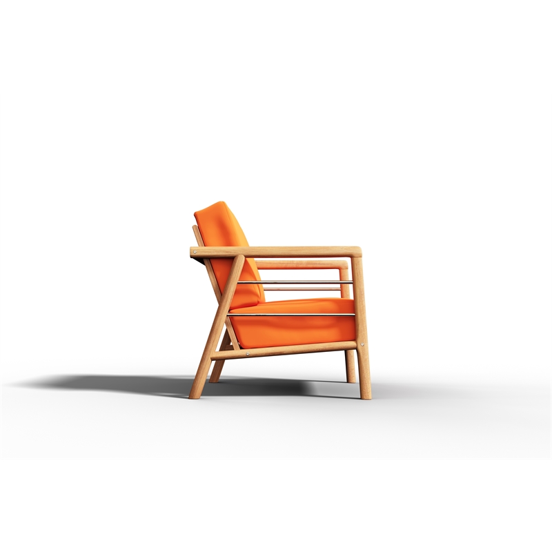 Pemberly Row Traditional Teak Deep Seating Outdoor Club Chair with Melon Cushion