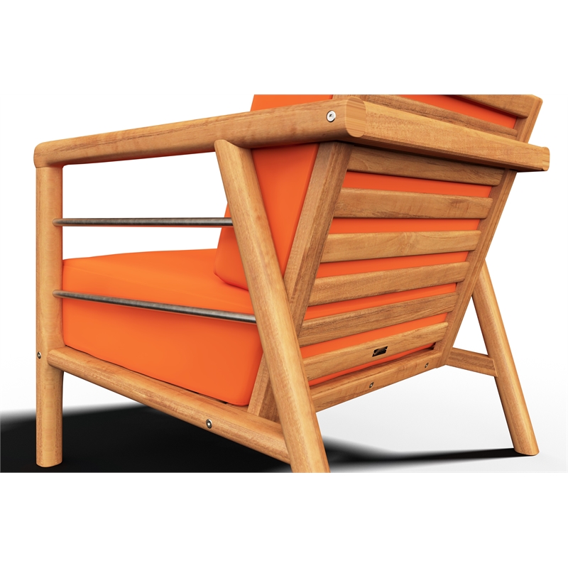 Pemberly Row Traditional Teak Deep Seating Outdoor Club Chair with Melon Cushion