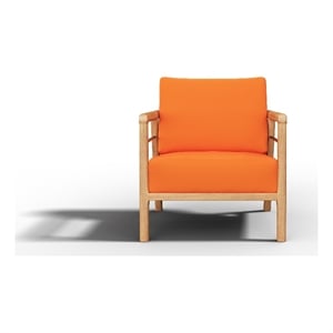 Pemberly Row Traditional Teak Deep Seating Outdoor Club Chair with Melon Cushion