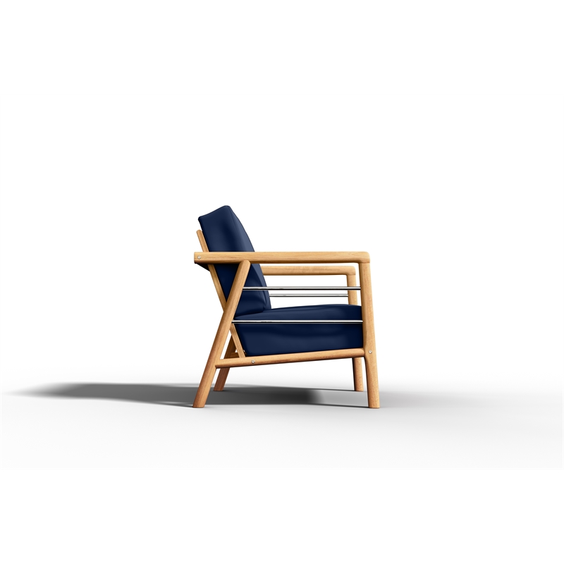 Pemberly Row Traditional Teak Deep Seating Outdoor Club Chair with Navy Cushion
