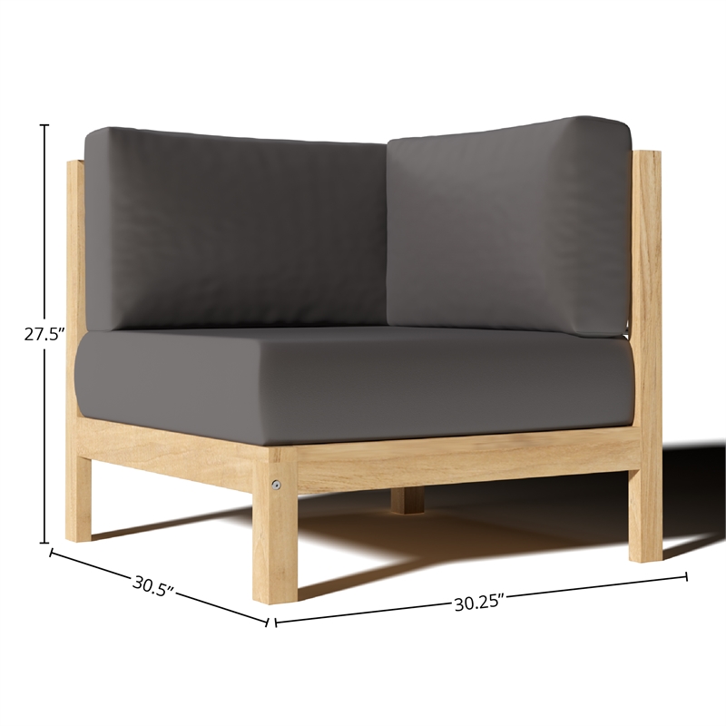 Pemberly Row Traditional Teak Outdoor Sectional Corner with Charcoal Cushion