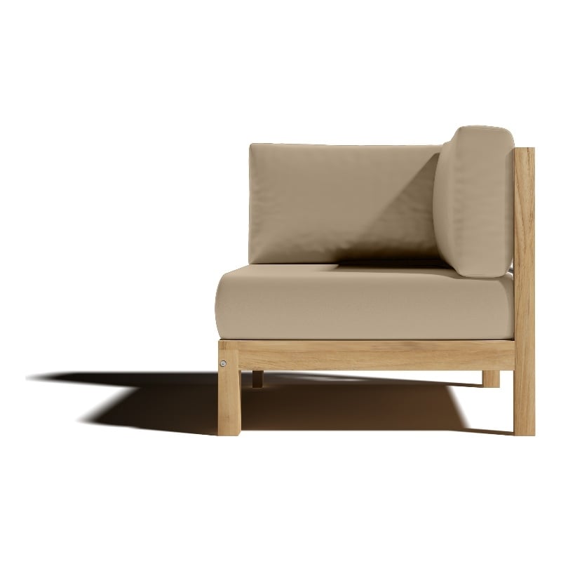 Pemberly Row Teak Outdoor Sectional Corner with Fawn Cushion in Camel