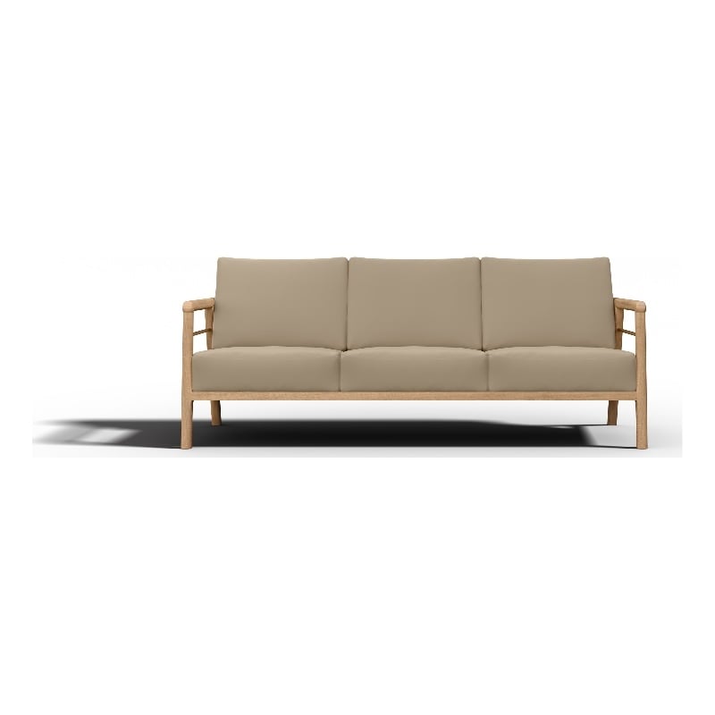 Pemberly Row 86-inch Teak Deep Seating Outdoor Sofa with Fawn Cushion