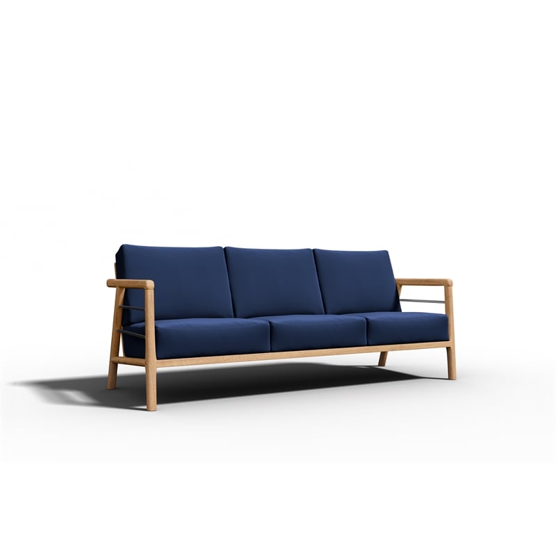 Pemberly Row 86-inch Teak Deep Seating Outdoor Sofa with Navy Cushion