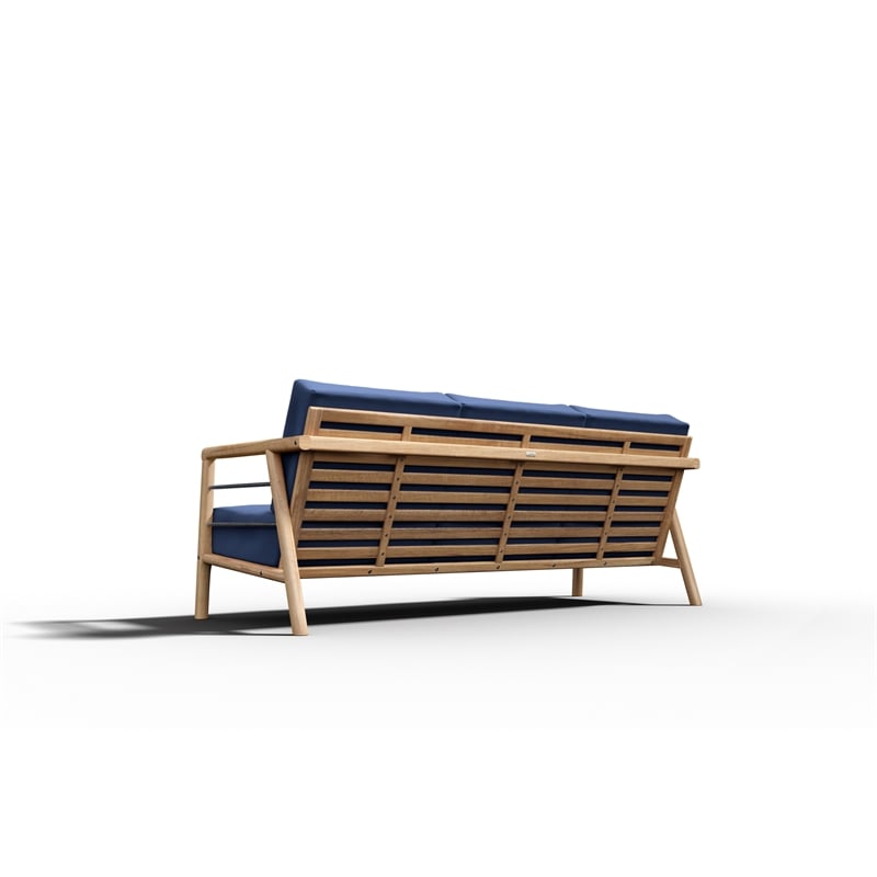 Pemberly Row 86-inch Teak Deep Seating Outdoor Sofa with Navy Cushion