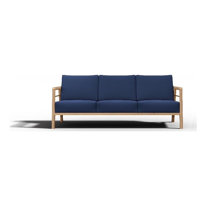 Pemberly Row 86-inch Teak Deep Seating Outdoor Sofa with Navy Cushion