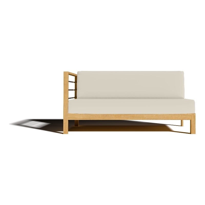 Pemberly Row Teak Outdoor Sectional Left Sofa with Canvas Cushion in Tan