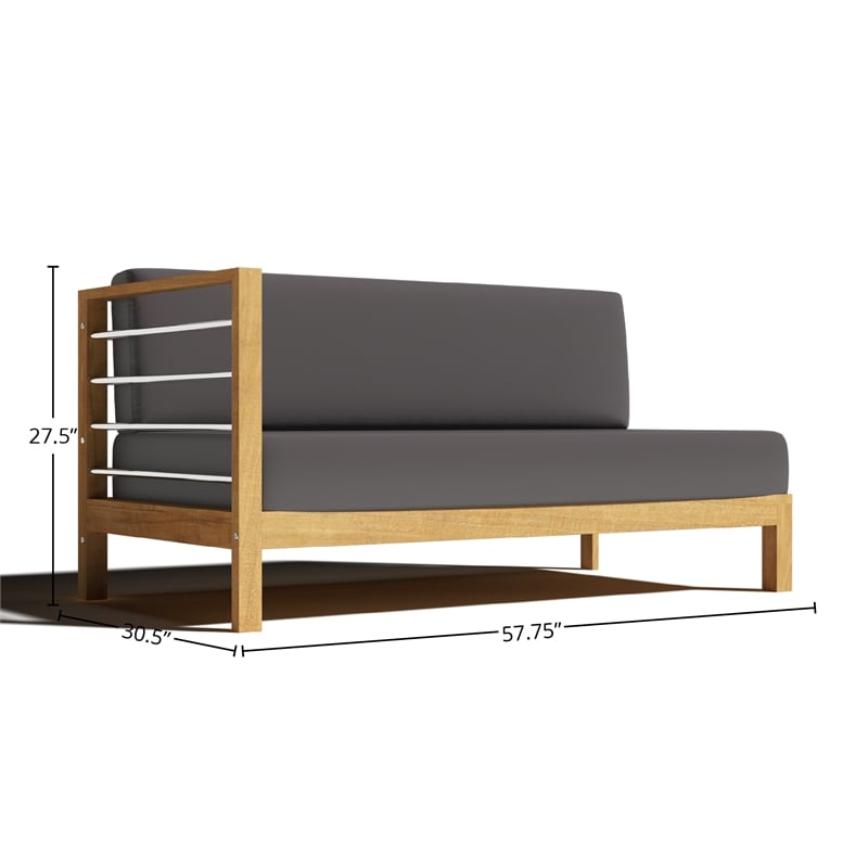 Pemberly Row Traditional Teak Outdoor Sectional Left Sofa with Charcoal Cushion