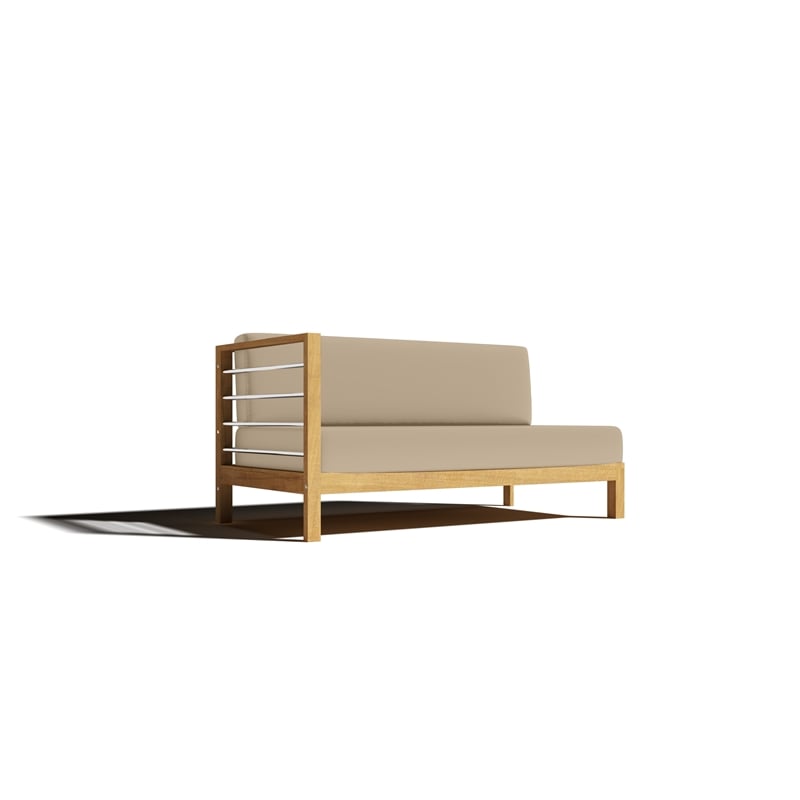Pemberly Row Traditional Teak Outdoor Sectional Left Sofa with Fawn Cushion