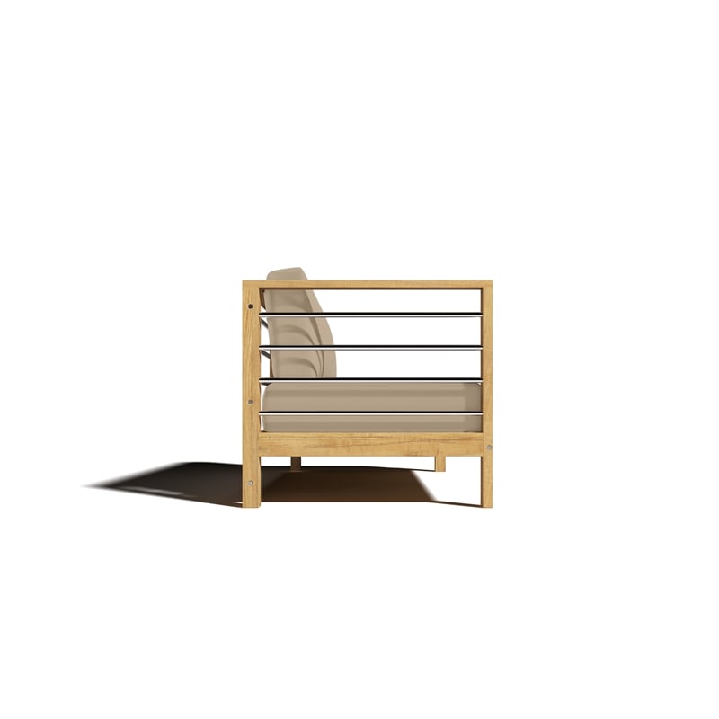 Pemberly Row Traditional Teak Outdoor Sectional Left Sofa with Fawn Cushion
