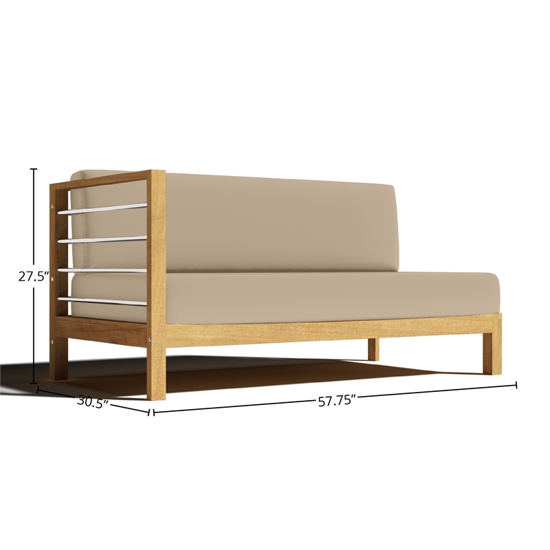 Pemberly Row Traditional Teak Outdoor Sectional Left Sofa with Fawn Cushion