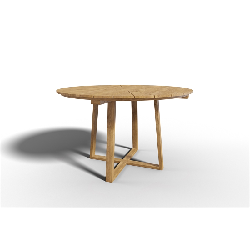 Pemberly Row Traditional Round Teak Outdoor Dining Table in Natural