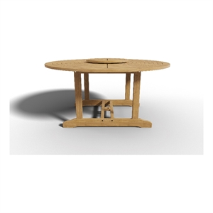 Pemberly Row 59&quot Round Teak Outdoor Dining Table with Lazy Susan Natural