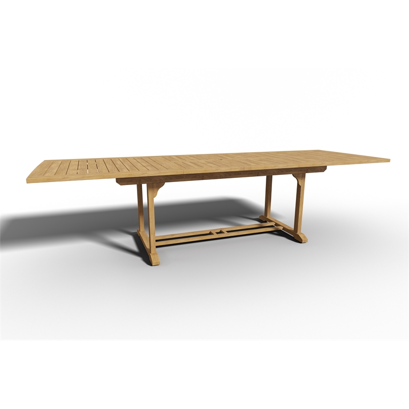 Pemberly Row Teak Outdoor Dining Table with Double Extensions Natural