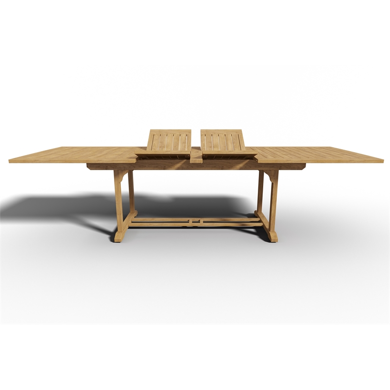 Pemberly Row Teak Outdoor Dining Table with Double Extensions Natural