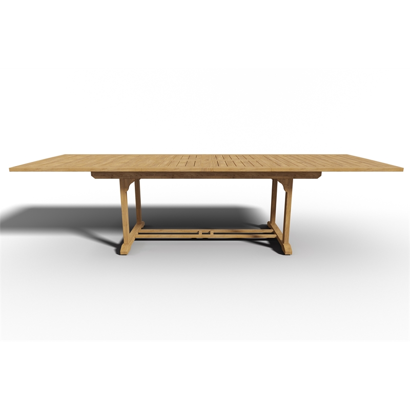Pemberly Row Teak Outdoor Dining Table with Double Extensions Natural
