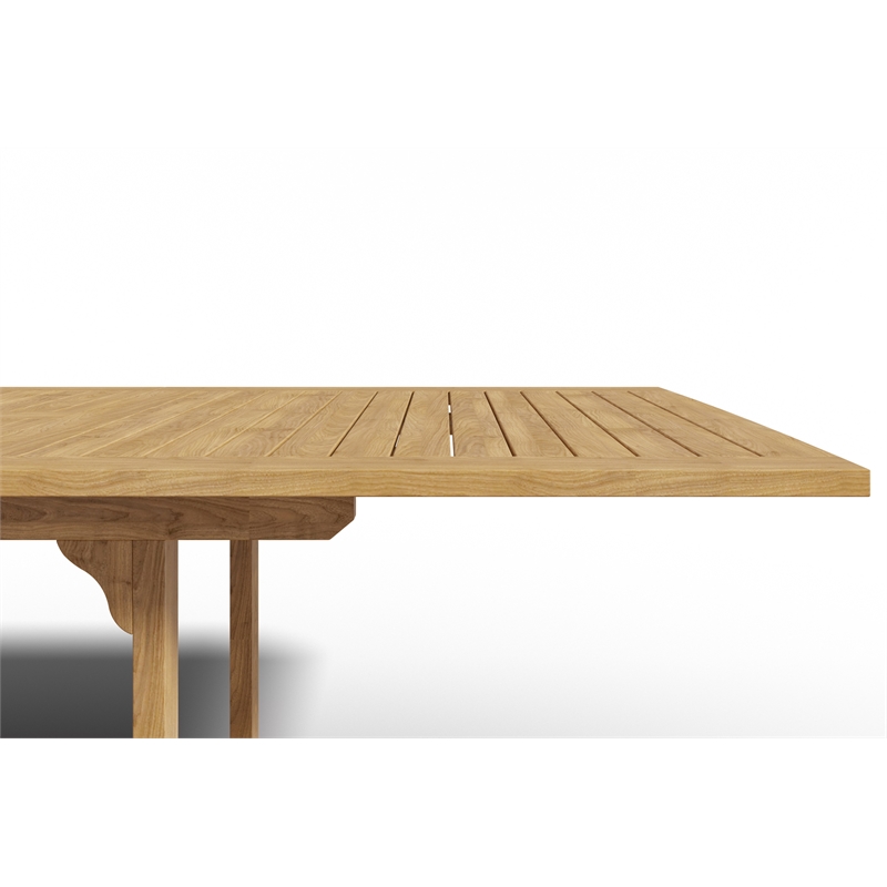 Pemberly Row Teak Outdoor Dining Table with Double Extensions Natural
