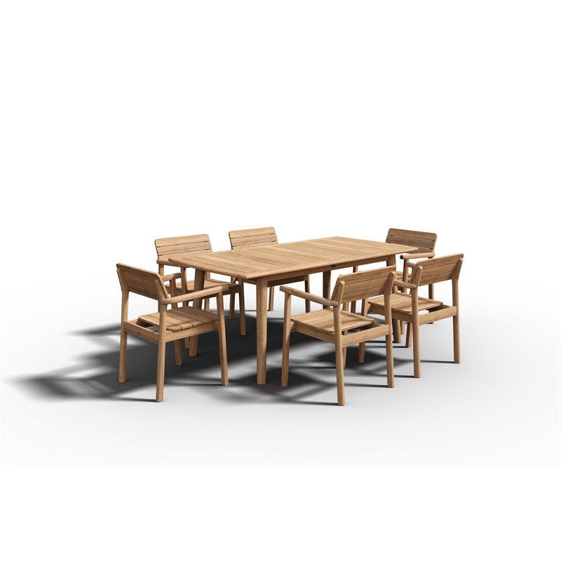 Pemberly Row Teak Outdoor Dining Stacking Armchair in Natural (Set of 4)