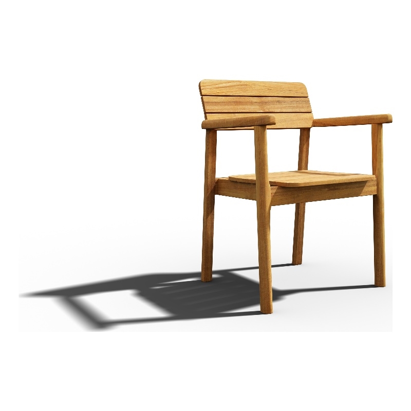 Pemberly Row Teak Outdoor Dining Stacking Armchair in Natural (Set of 4)