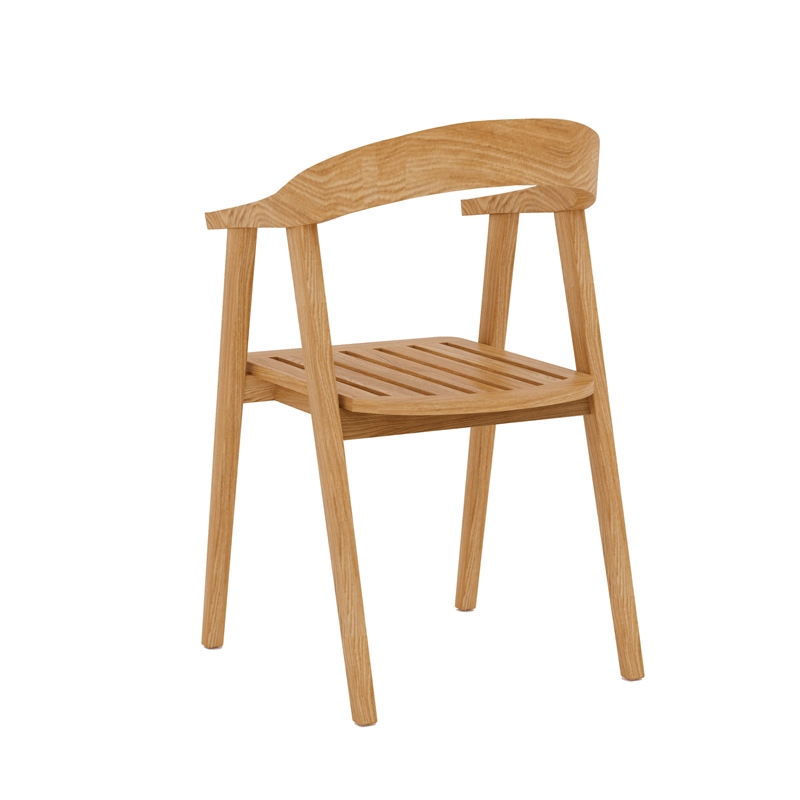 Pemberly Row Traditional Teak Barrel Back Outdoor Dining Armchair in Natural