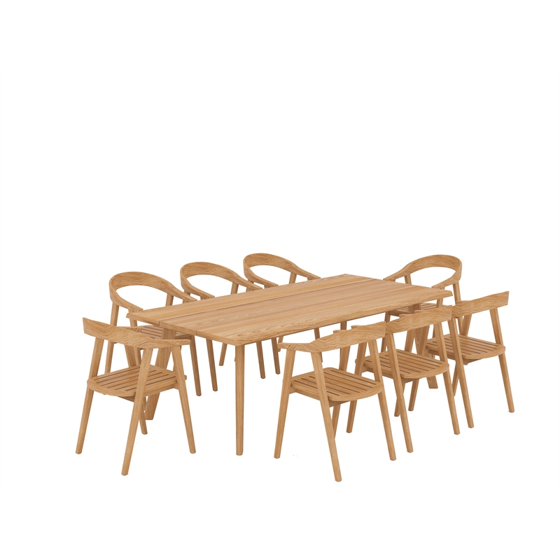 Pemberly Row Traditional Teak Barrel Back Outdoor Dining Armchair in Natural
