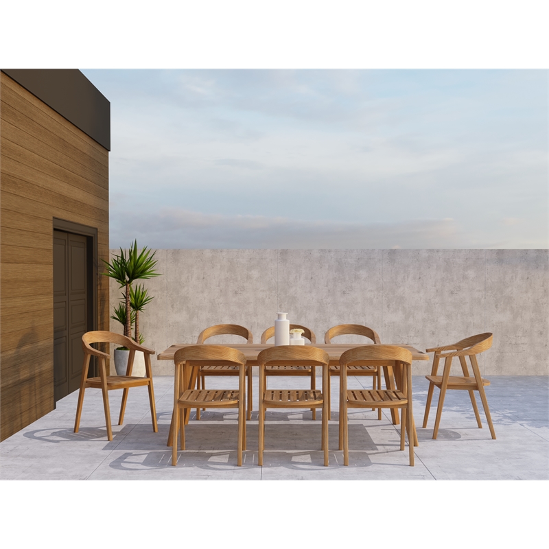 Pemberly Row Traditional Teak Barrel Back Outdoor Dining Armchair in Natural