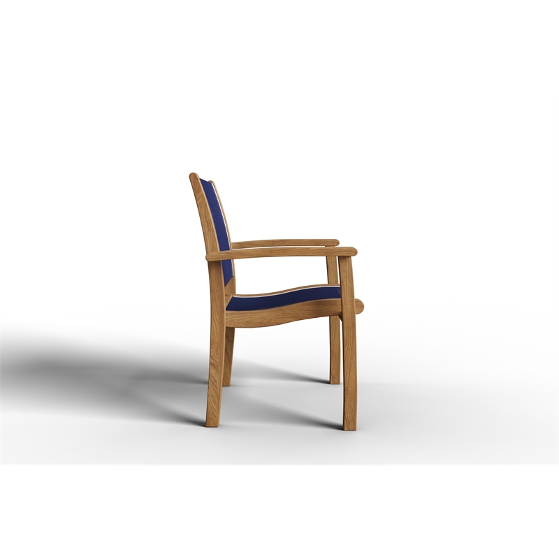 Pemberly Row Stacking Teak Outdoor Dining Armchair in Blue (Set of 4)