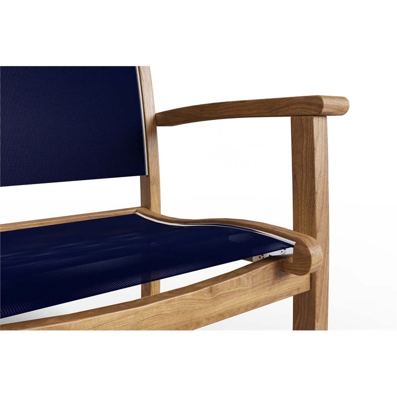 Pemberly Row Stacking Teak Outdoor Dining Armchair in Blue (Set of 4)