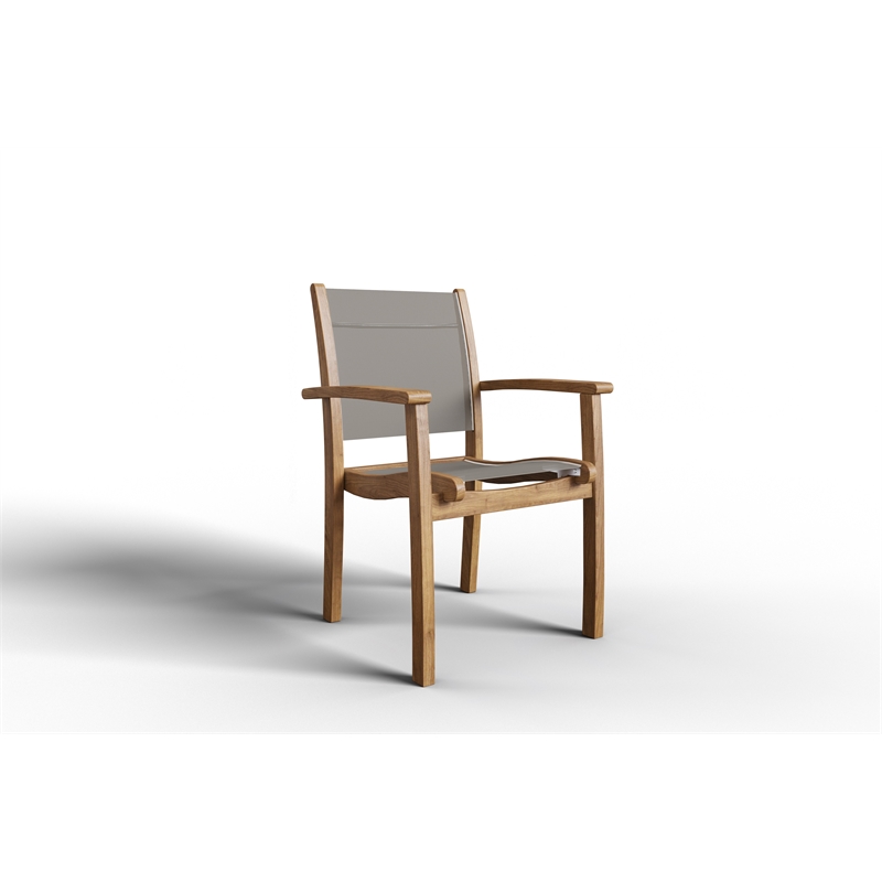 Pemberly Row Stacking Teak Outdoor Dining Armchair in Taupe (Set of 4)