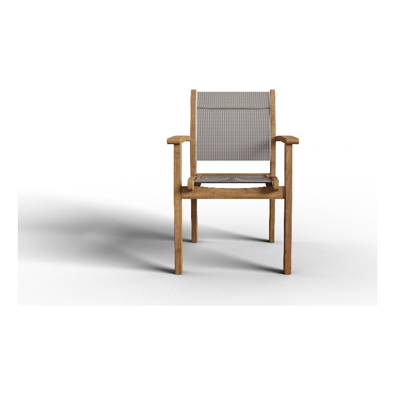 Pemberly Row Stacking Teak Outdoor Dining Armchair in Taupe (Set of 4)