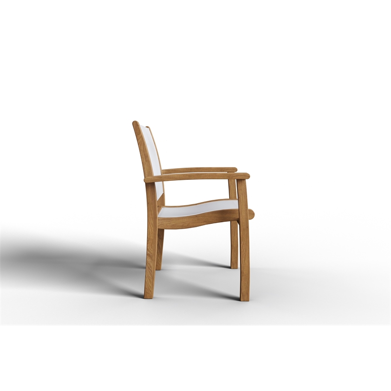 Pemberly Row Stacking Teak Outdoor Dining Armchair in White (Set of 4)