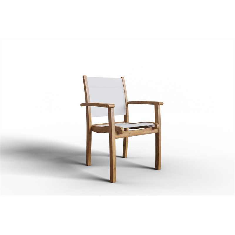 Pemberly Row Stacking Teak Outdoor Dining Armchair in White (Set of 4)