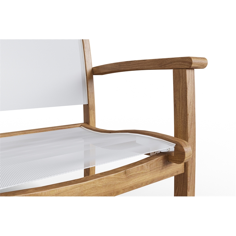 Pemberly Row Stacking Teak Outdoor Dining Armchair in White (Set of 4)