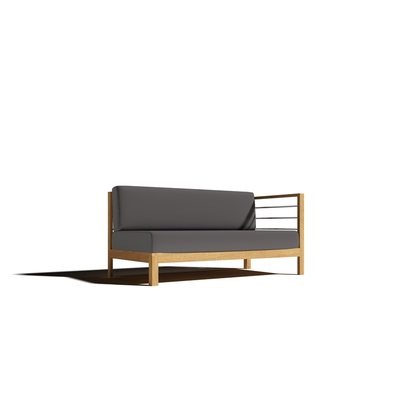 Pemberly Row Traditional Teak Outdoor Sectional Right Sofa with Charcoal Cushion