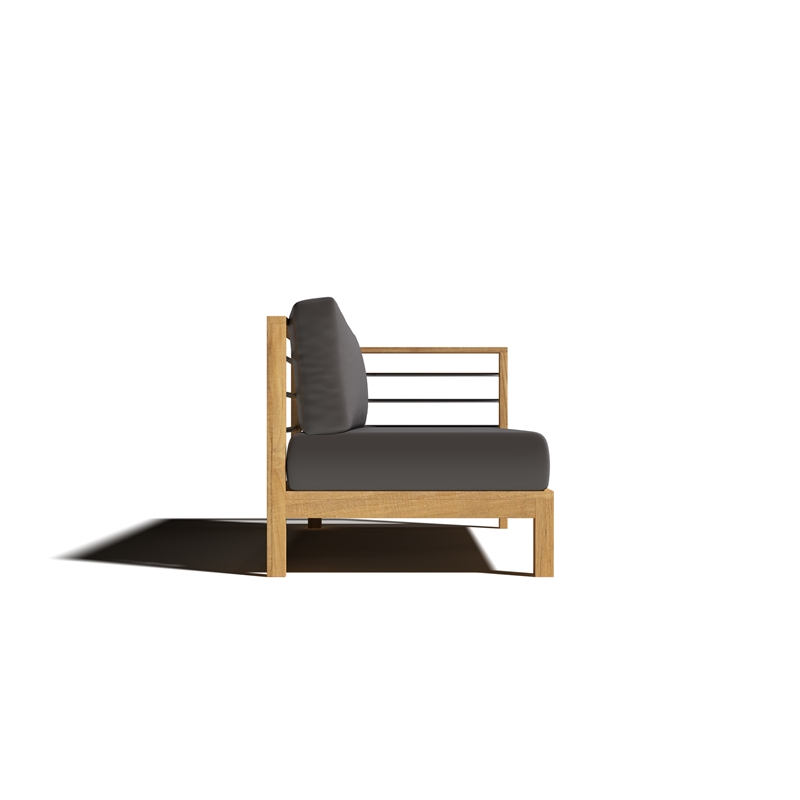 Pemberly Row Traditional Teak Outdoor Sectional Right Sofa with Charcoal Cushion