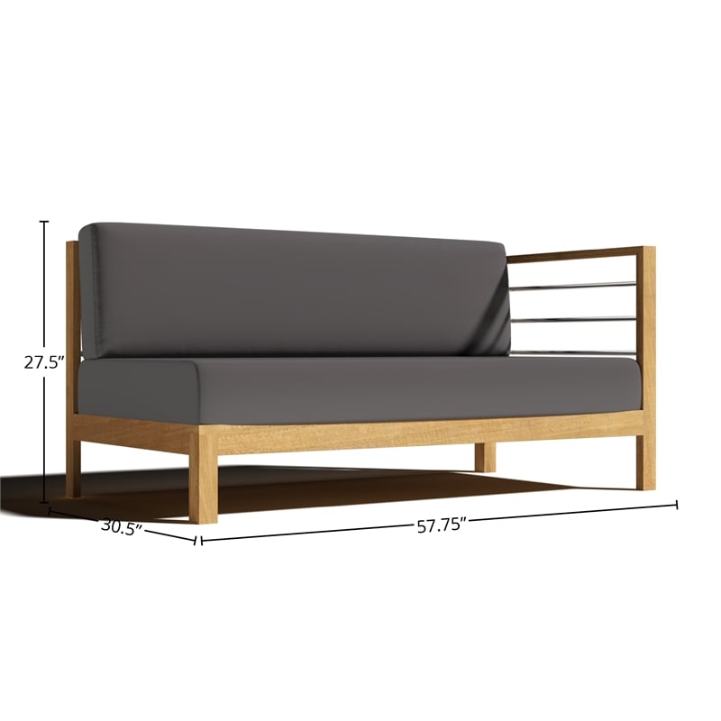 Pemberly Row Traditional Teak Outdoor Sectional Right Sofa with Charcoal Cushion