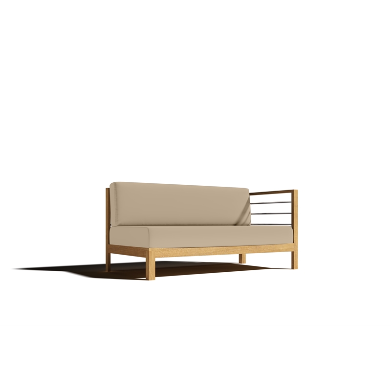 Pemberly Row Traditional Teak Outdoor Sectional Right Sofa with Fawn Cushion