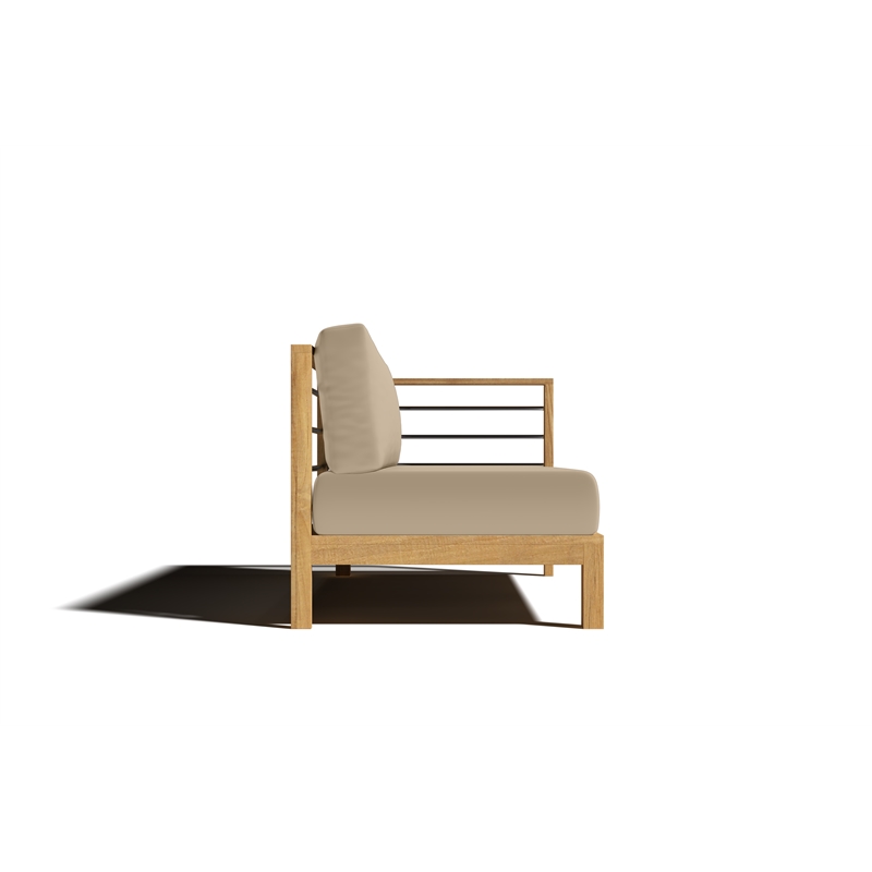 Pemberly Row Traditional Teak Outdoor Sectional Right Sofa with Fawn Cushion