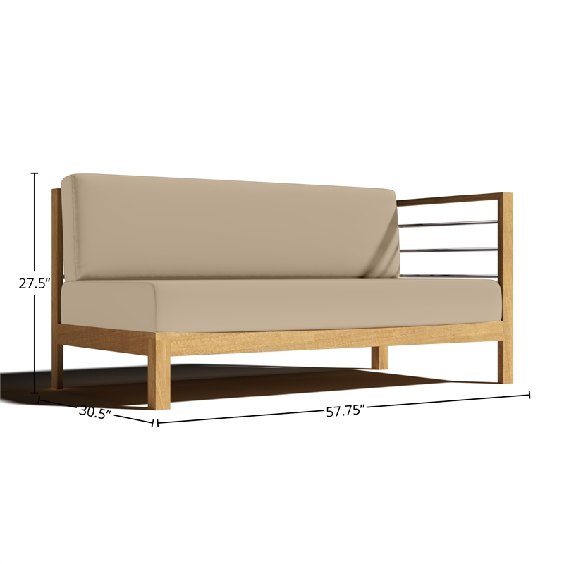 Pemberly Row Traditional Teak Outdoor Sectional Right Sofa with Fawn Cushion