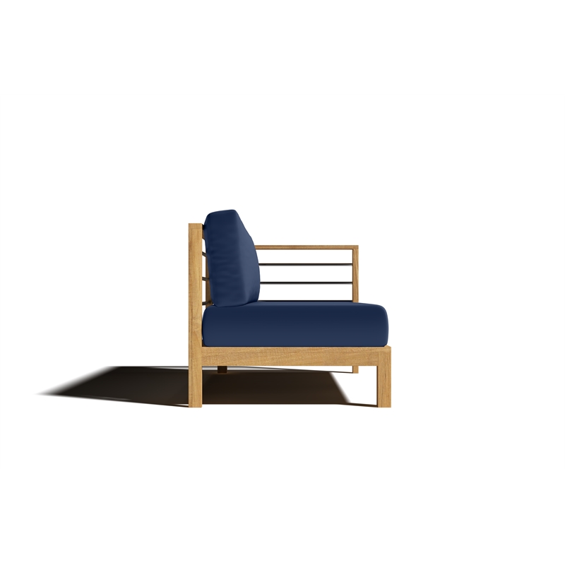 Pemberly Row Traditional Teak Outdoor Sectional Right Sofa with Navy Cushion