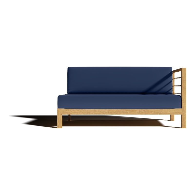 Pemberly Row Traditional Teak Outdoor Sectional Right Sofa with Navy Cushion