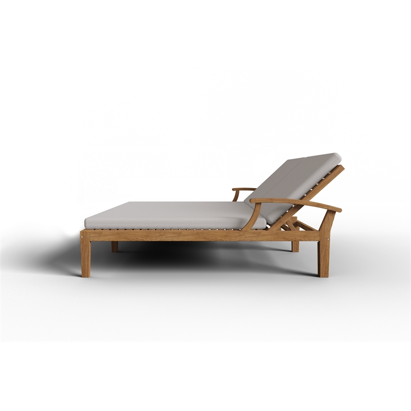 Pemberly Row Traditional Outdoor Teak Double Reclining Sunlounger in Tan